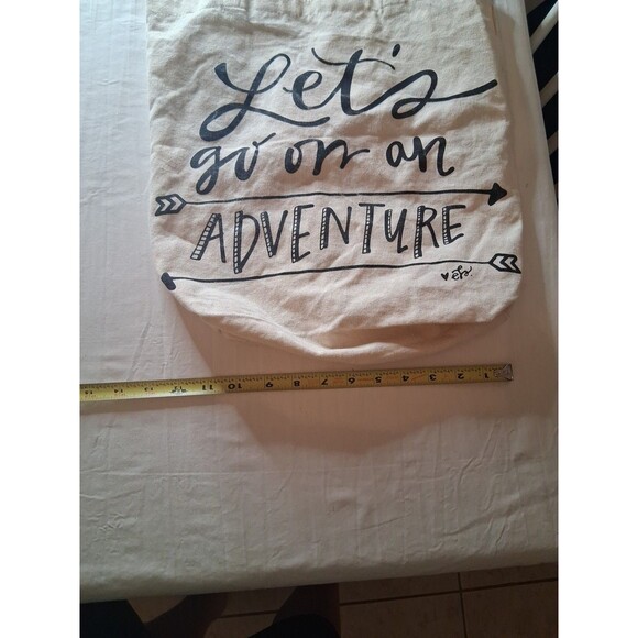 Canvas Tote Bag White Cream Off Shoulder Grocery" Let's Go On An Adventure" - Picture 3 of 5